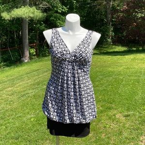 Black and white dots and swirls convertible drape low back dress size M